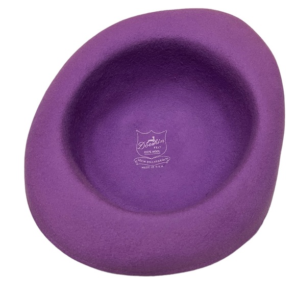 Vintage Purple Wool Hat with Feathers Geo. W. Bollman & Co Doeskin Felt - Picture 6 of 12